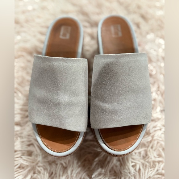 Fitflop Eloise Espadrille Suede Leather Wedge Slide Sandals Soft Grey Size 7 - Picture 1 of 9